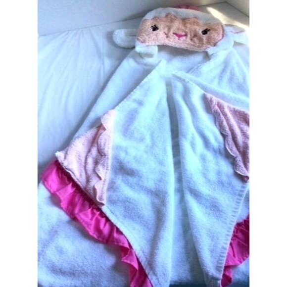 Disney Other - Disney Lambie Doc McStuffin Terrycloth Hooded Bath Wrap white pink ruffles kids